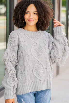 All Or Nothing Gray Fringe Sweater