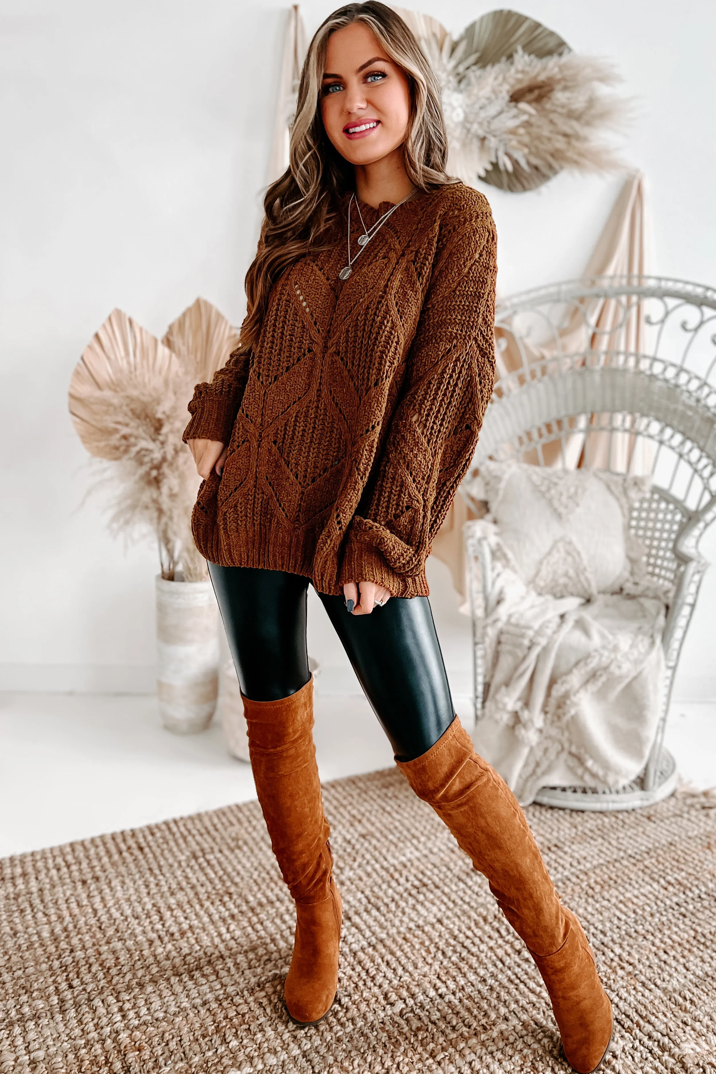 Always Together Oversized Chenille Sweater (Chocolate)