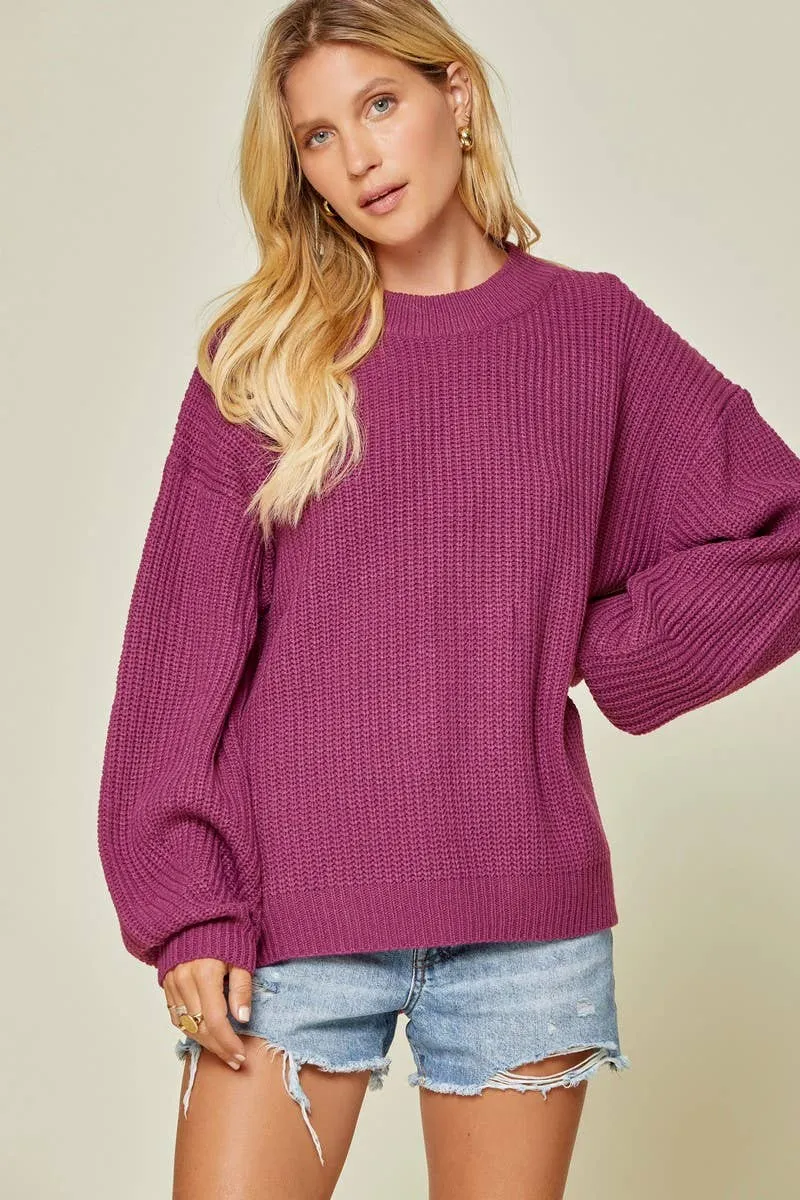 Balloon Sleeves Easy Solid Sweater