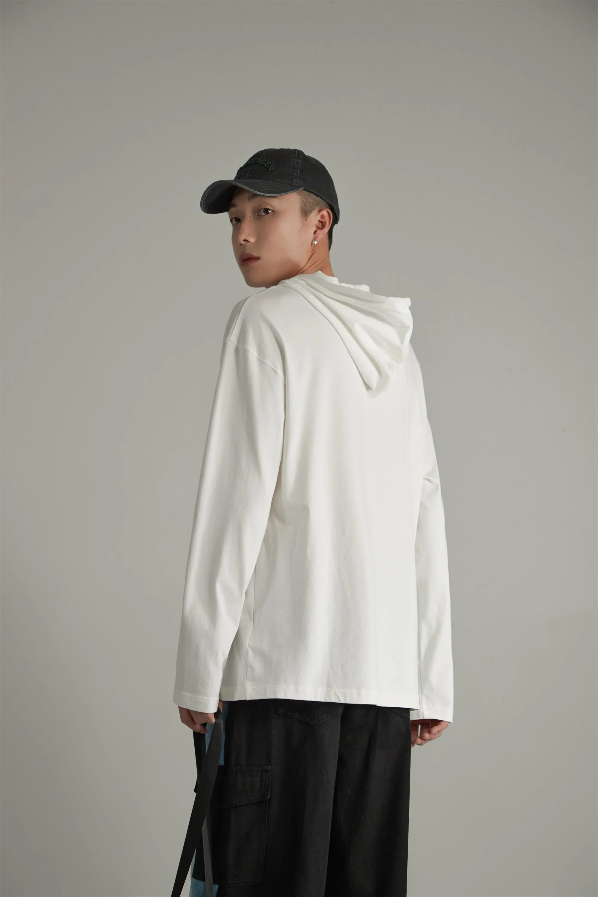 Basic Loose Fit Neck String Hoodie