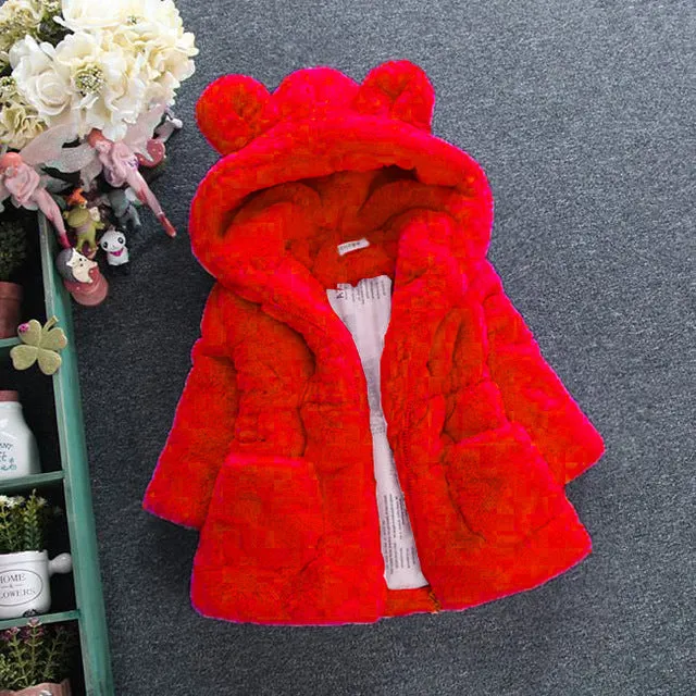 Bear Ears Faux Fur Hooded Winter Coat