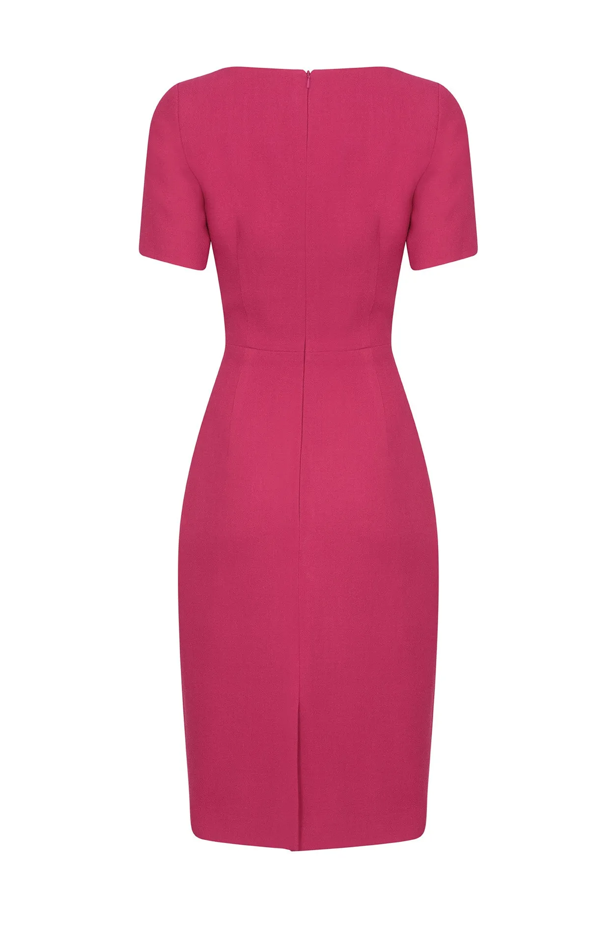 Berry Pink Dress with Boat Neck and Short Sleeves - Angie