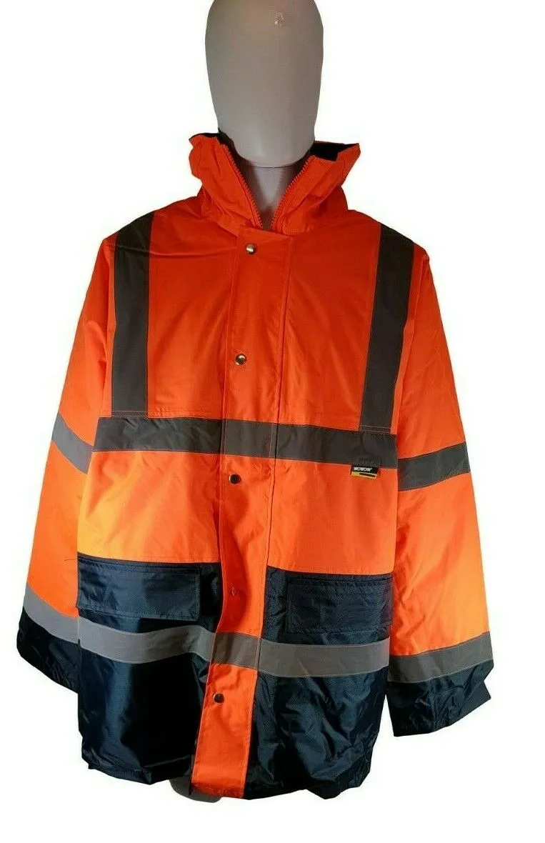 HI VIZ CONTRAST PARKER 100% WATERPROOF COAT FLUORESCENT ORANGE & BLUE JACKET - SIZE 3XL