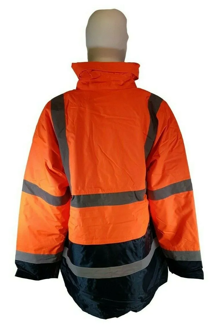 HI VIZ CONTRAST PARKER 100% WATERPROOF COAT FLUORESCENT ORANGE & BLUE JACKET - SIZE 3XL