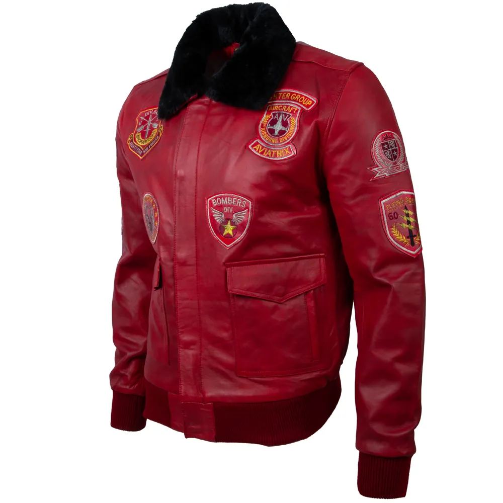 JWR3 Men's Aviator Bomber Jacket - Red