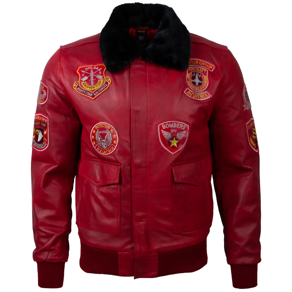 JWR3 Men's Aviator Bomber Jacket - Red