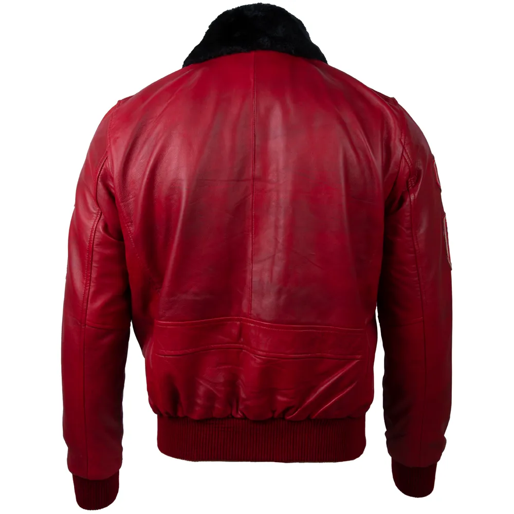 JWR3 Men's Aviator Bomber Jacket - Red