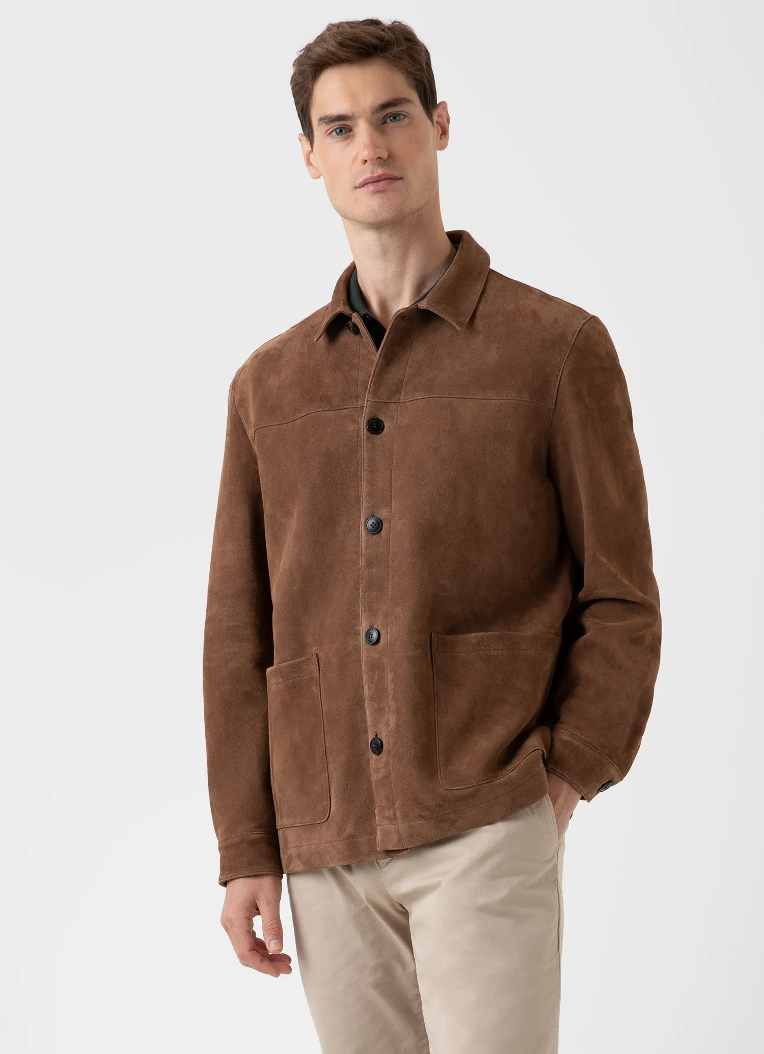 Mens Light Brown Suede Jacket with Twin Pockets