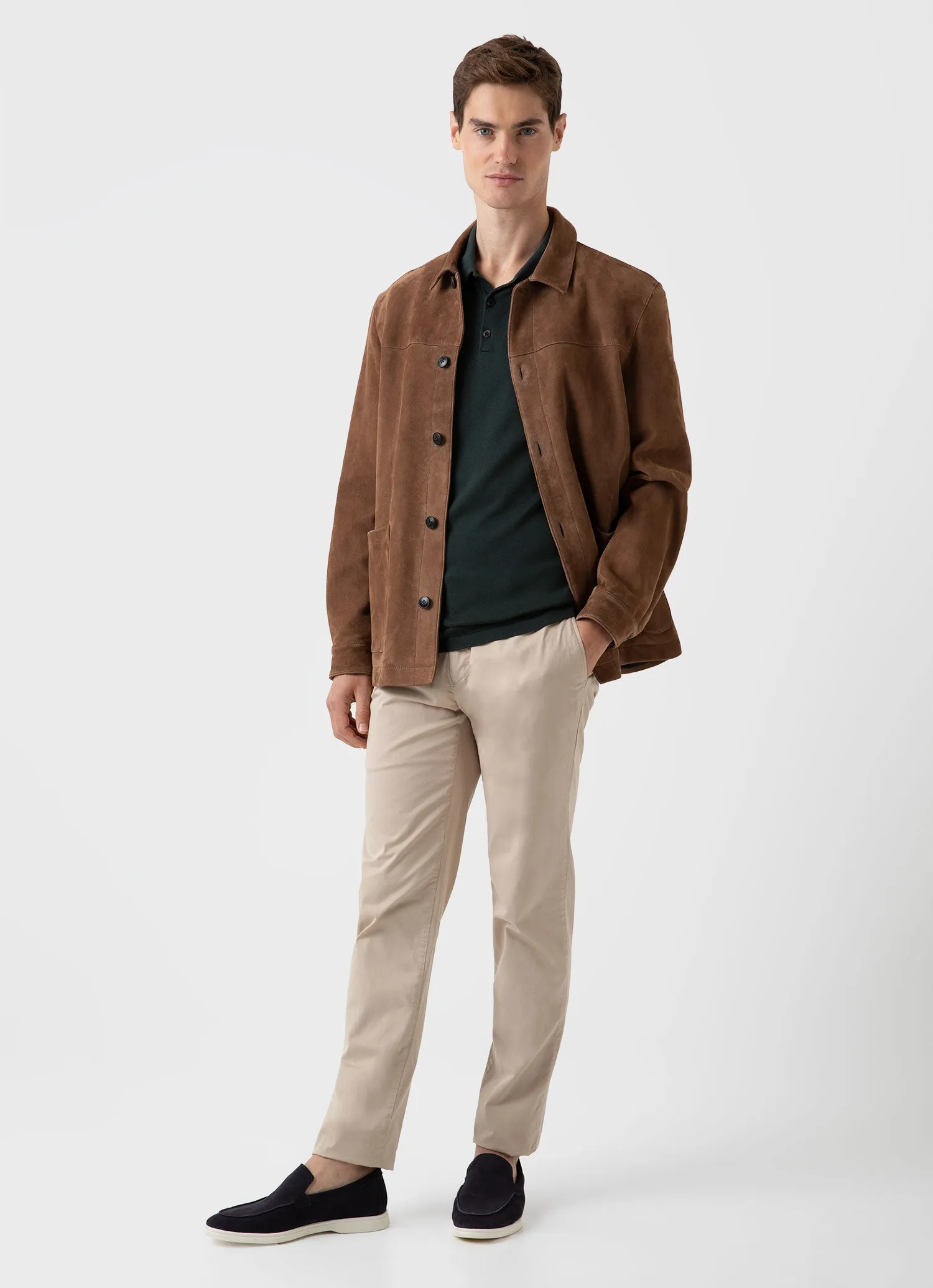 Mens Light Brown Suede Jacket with Twin Pockets