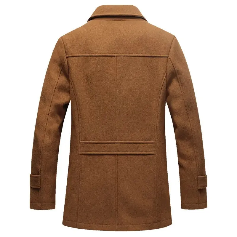 Men's Winter Pea Coat Casual Woolen Trench Coat Single Breasted Short Wool Jacket | 1303