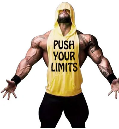 PUSH YOUR LIMITS Men Vests Summer GYM Tank Tops Hooded Tanks Athletic Top