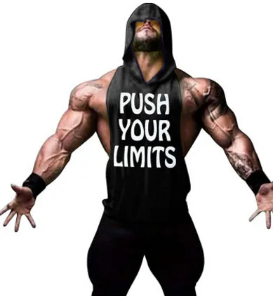 PUSH YOUR LIMITS Men Vests Summer GYM Tank Tops Hooded Tanks Athletic Top