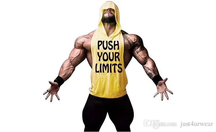 PUSH YOUR LIMITS Men Vests Summer GYM Tank Tops Hooded Tanks Athletic Top